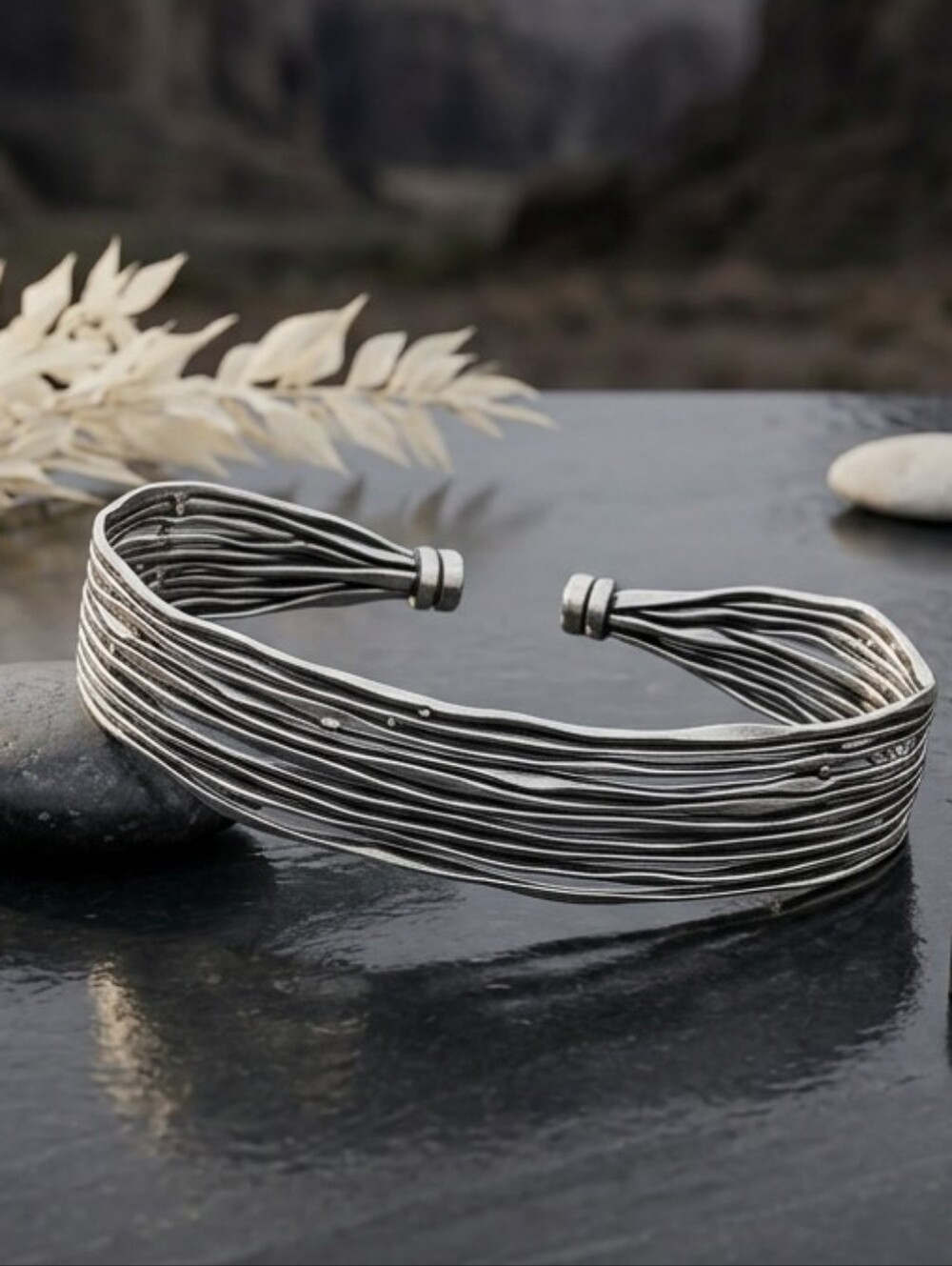 Sterling Silver Multi Wire Cuff Bracelet 925 Artisan Sculptural Adj 2.65"